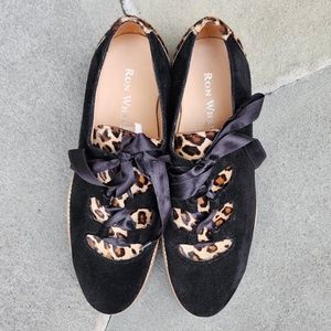 RON WHITE Black Suede And Leopard Print Lace Up Platforms